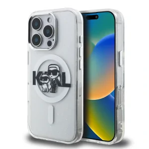 Husa Spate Karl Lagerfeld IML Glitter Karl and Choupette Sketch MagSafe pentru iPhone 16 Pro Transparent