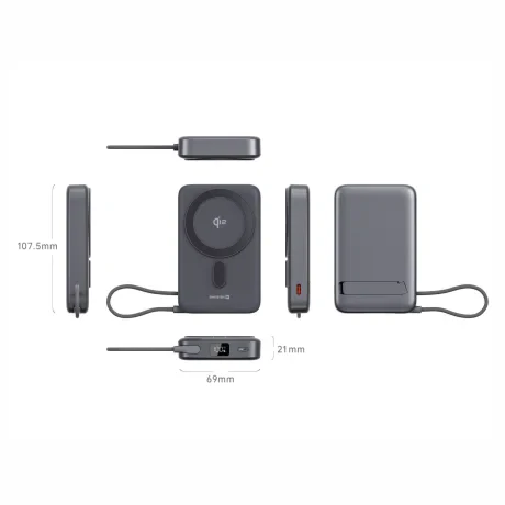 Baterie Externa Swissten 10000mAh MagSafeQi2 cu Cablu Usb-C Negru