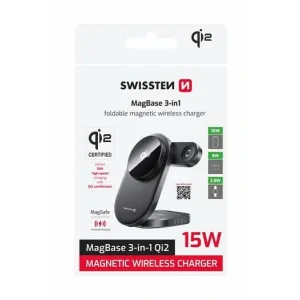 Incarcator Wireless Swissten 3in1 Foldable Qi2 MagBase Negru