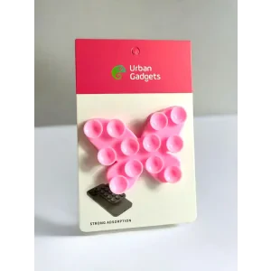 Suport Universal cu Adeziv Ventuza pentru Telefon Fluture Roz