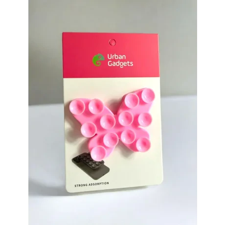 Suport Universal cu Adeziv Ventuza pentru Telefon Fluture Roz