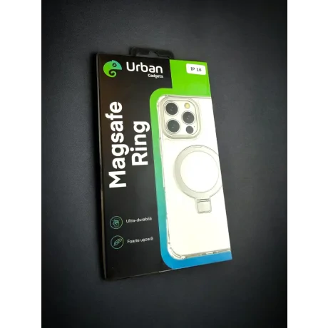 Husa Spate Urban Gadgets Inel Stand Magsafe pentru iPhone 16 Transparent