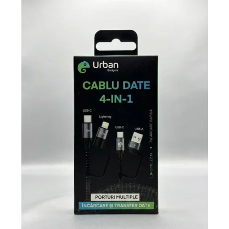 Cablu Date Urban Gadgets 4in1 100W Textil 1.2m Negru