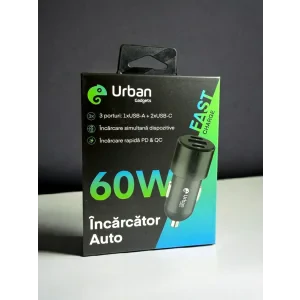 Incarcator Auto Urban Gadgets F689 USB-A + 2xUSB-C 60W Negru