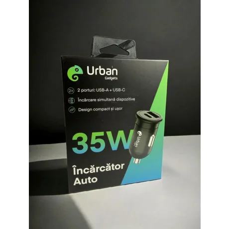 Incarcator Auto Urban Gadgets F715 USB-A + USB-C 35W Negru