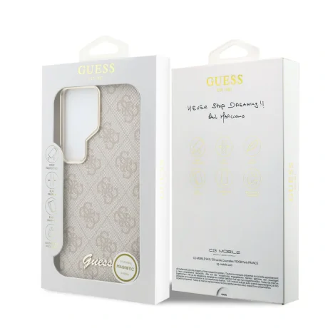 Husa Spate Guess PU 4G Metal Logo MagSafe pentru Samsung Galaxy S26 Ultra Roz