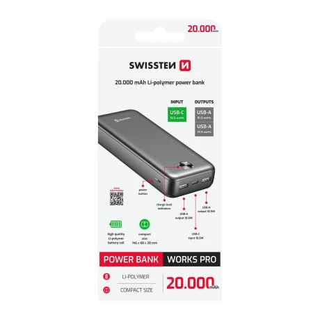Baterie Externa Swissten 20000mAh Worx Pro Negru