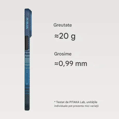 Husa Spate Pitaka Slim MagEz Aramid pentru iPhone 17 Pro Max KI1703MPM Albastru