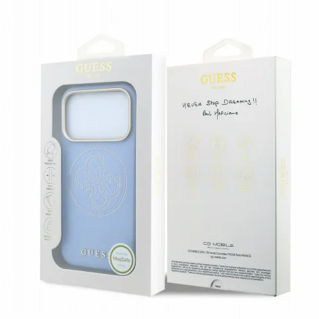 Husa Spate Guess PU Semi Wrap Perforated MagSafe pentru iPhone 17 Pro Max/18 Pro Max  Blue
