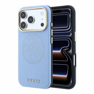 Husa Spate Guess PU Semi Wrap Perforated MagSafe pentru iPhone 17 Pro Max/18 Pro Max  Blue