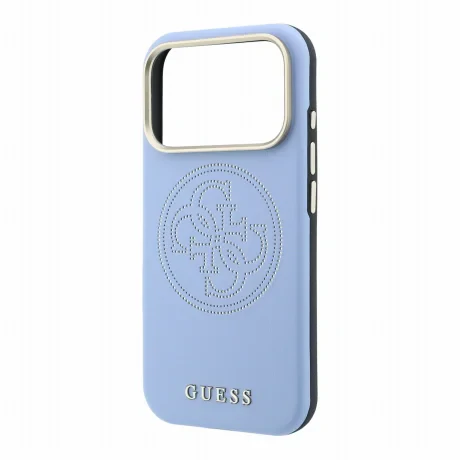 Husa Spate Guess PU Semi Wrap Perforated MagSafe pentru iPhone 17 Pro Max/18 Pro Max  Blue