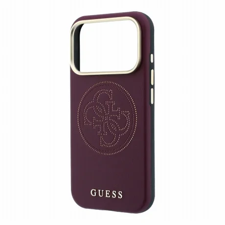 Husa Spate Guess PU Semi Wrap Perforated MagSafe pentru iPhone 17 Pro Max/18 Pro Max Burgundy