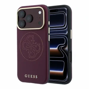 Husa Spate Guess PU Semi Wrap Perforated MagSafe pentru iPhone 17 Pro Max/18 Pro Max Burgundy
