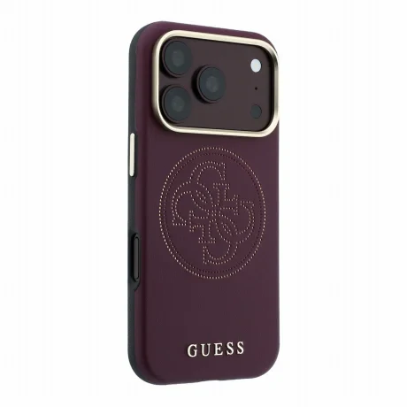 Husa Spate Guess PU Semi Wrap Perforated MagSafe pentru iPhone 17 Pro/18 Pro Burgundy