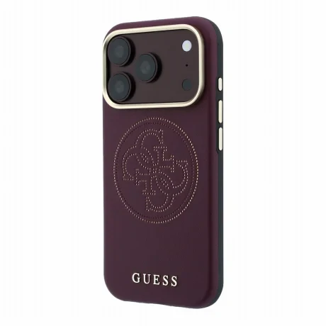 Husa Spate Guess PU Semi Wrap Perforated MagSafe pentru iPhone 17 Pro/18 Pro Burgundy