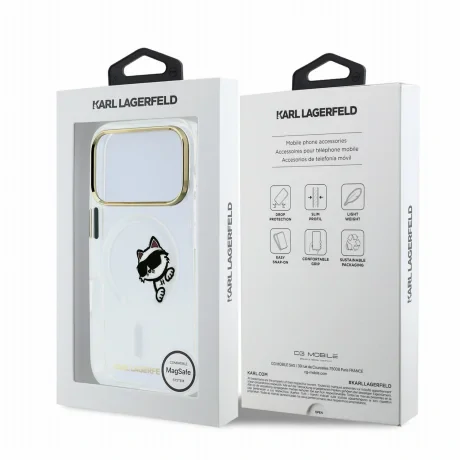 Husa Spate Karl Lagerfeld IML Choupette Peekaboo MagSafe pentru iPhone 17 Pro/18 Pro Transparent