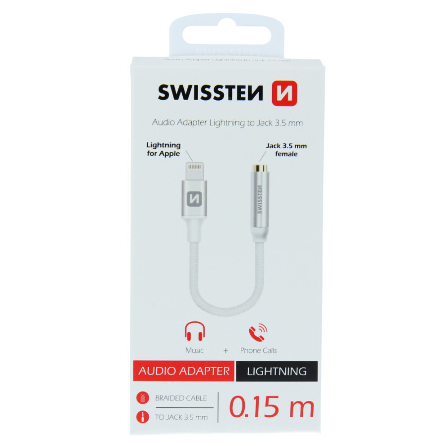 Adaptor Audio Swissten Lightning la Jack 3.5mm Textil 0.15m Argintiu thumb