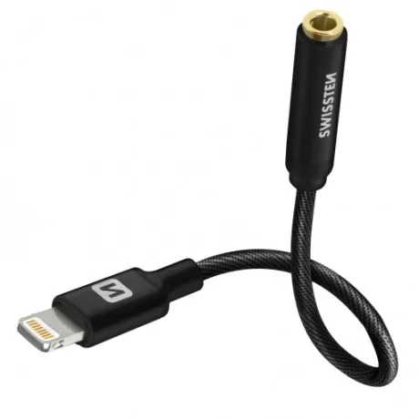 Adaptor Audio Swissten Lightning la Jack 3.5mm Textil 0.15m Negru