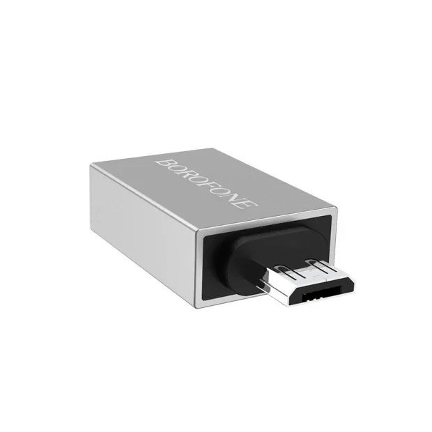 Adaptor OTG MicroUSB to USB Borofone BV2 Incarcare si Transfer Argintiu