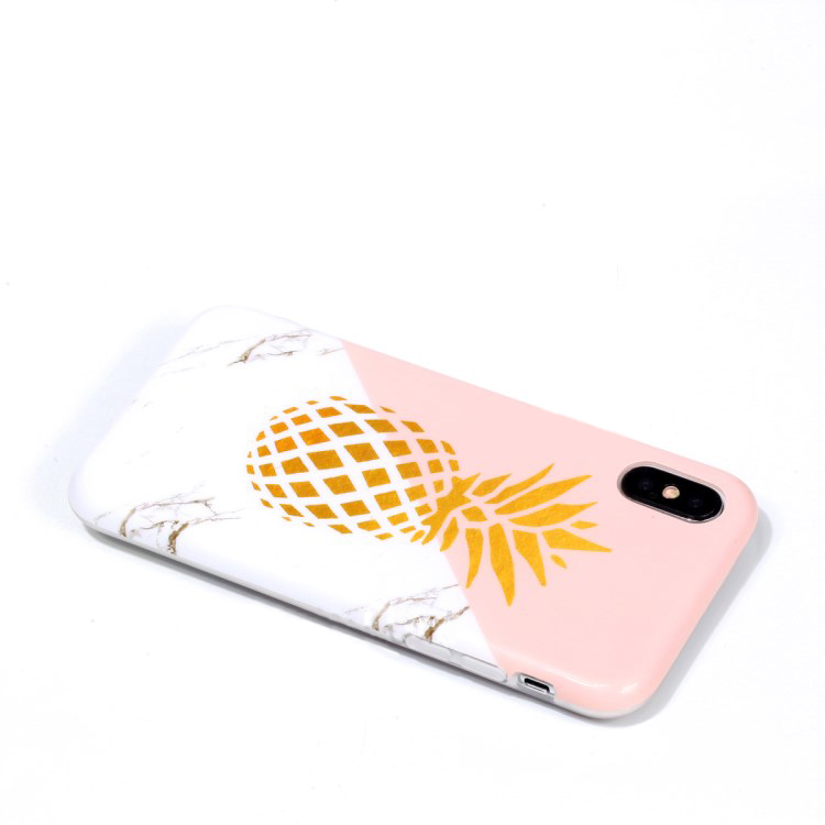 Apple Husa Cover pt. iPhone X/Xs, TPU, Marble, Pineapple, Roz thumb