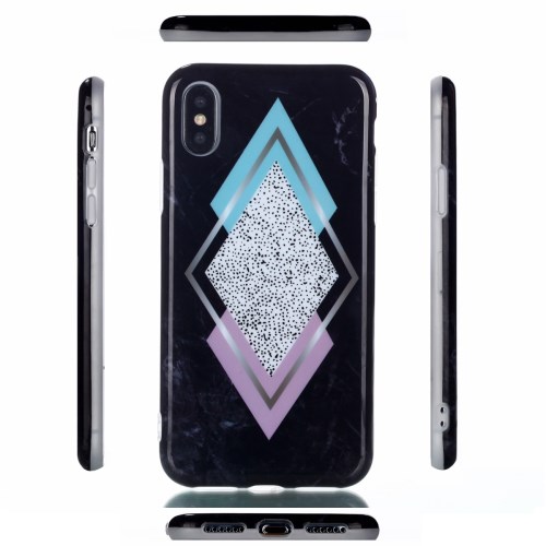 Apple Husa Cover Rhombus pt. iPhone X/Xs, TPU, Marble Negru thumb