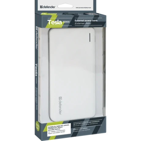 Baterie Externa Defender 10000mAh Tesla 2xUsb 2A Alb