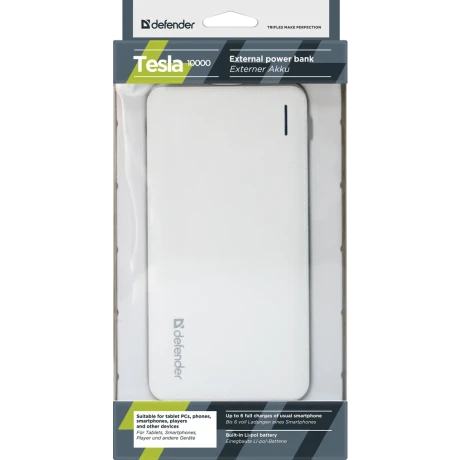 Baterie Externa Defender 10000mAh Tesla 2xUsb 2A Alb
