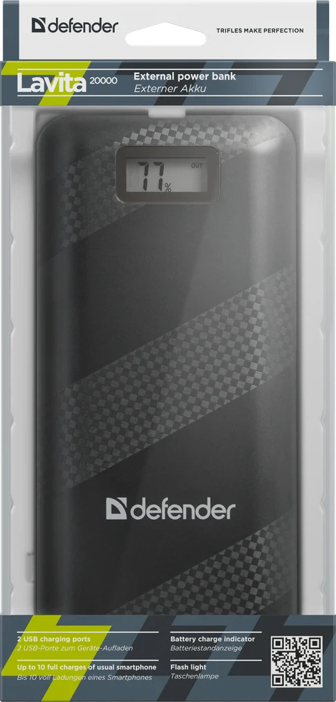 Baterie Externa Defender 20000mAh Lavita 2xUsb 2A+1A Negru thumb