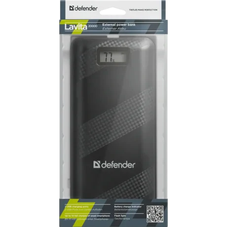 Baterie Externa Defender 20000mAh Lavita 2xUsb 2A+1A Negru