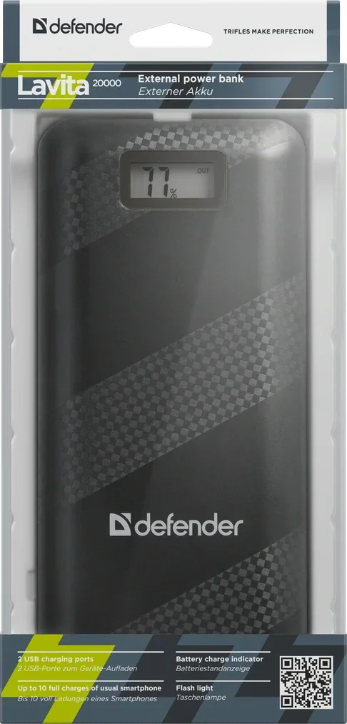 Baterie Externa Defender 20000mAh Lavita 2xUsb 2A+1A Negru