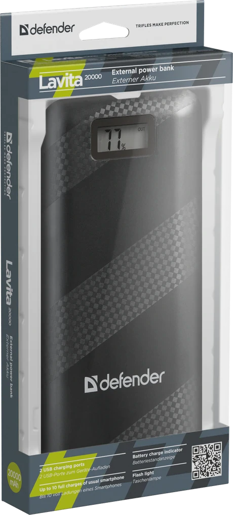 Baterie Externa Defender 20000mAh Lavita 2xUsb 2A+1A Negru thumb