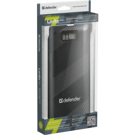 Baterie Externa Defender 20000mAh Lavita 2xUsb 2A+1A Negru