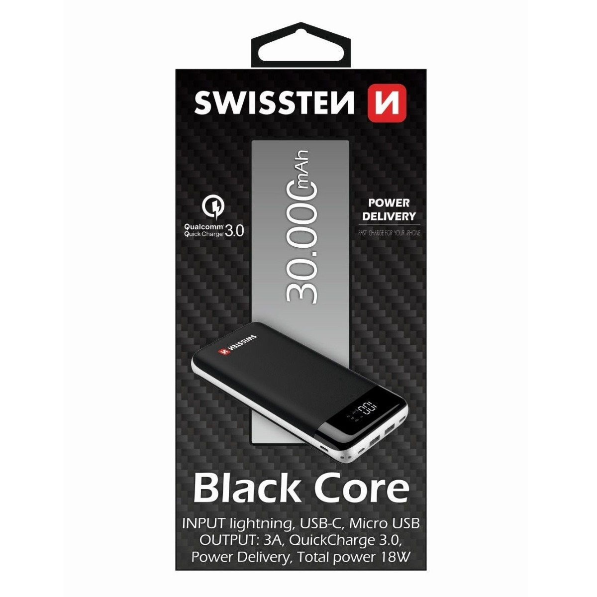 Baterie Externa Swissten Black Core 30000mAh QC-PD 3.0 2xUSB Negru thumb