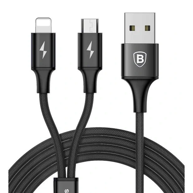 Cablu Date 2in1 Baseus  Micro Usb + Lightning 3A 1.2m Negru