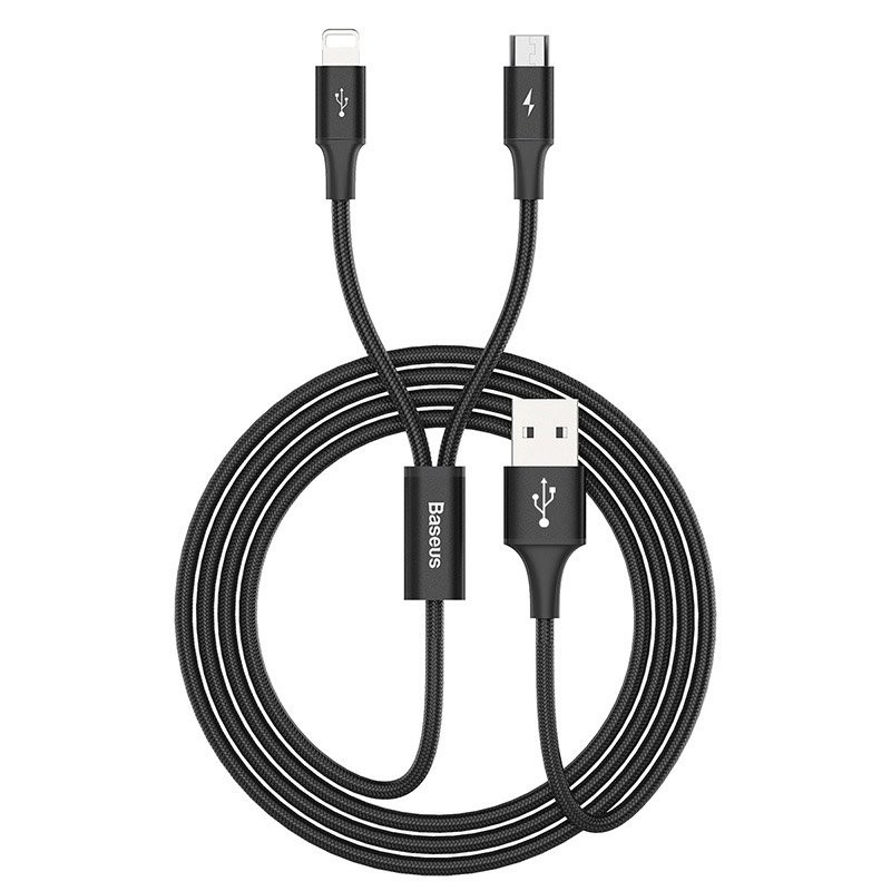 Cablu Date 2in1 Baseus  Micro Usb + Lightning 3A 1.2m Negru thumb