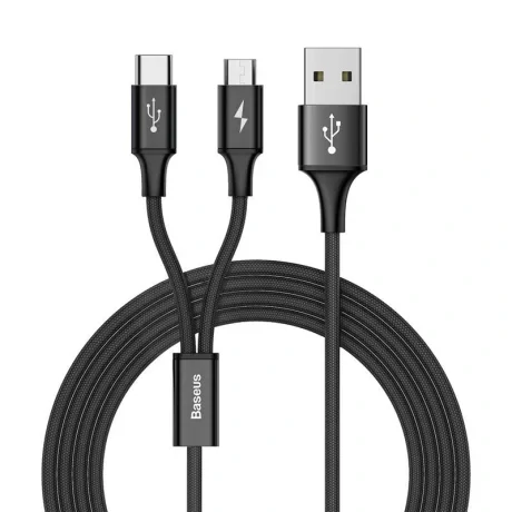 Cablu Date 2in1 Baseus  Micro Usb + Type C 3A 1.2m Negru