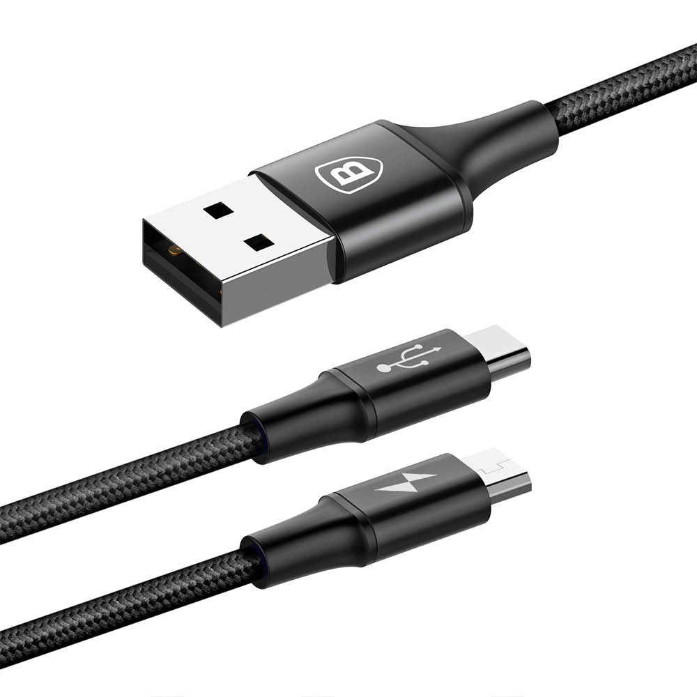 Cablu Date 2in1 Baseus  Micro Usb + Type C 3A 1.2m Negru thumb