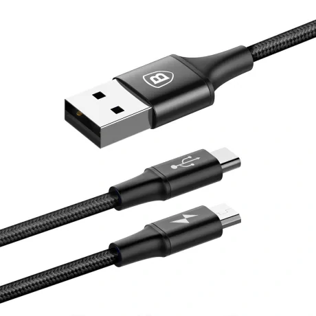 Cablu Date 2in1 Baseus  Micro Usb + Type C 3A 1.2m Negru