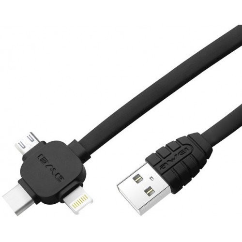 Cablu Date 3in1 Micro Ubs + Lightning+Type C Awei 2m Negru thumb