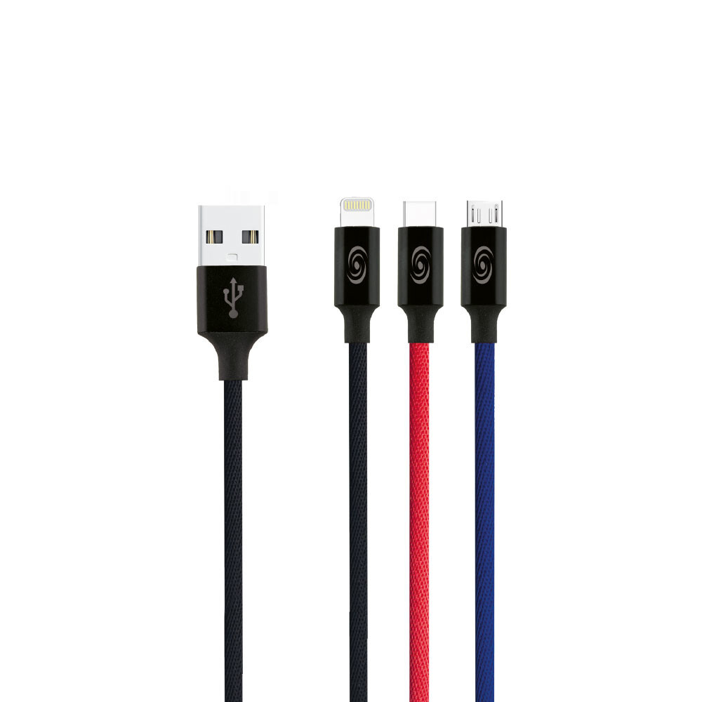 Cablu Date 3in1 Micro Usb+Lightning+Type C Fonex 1.2m Negru thumb
