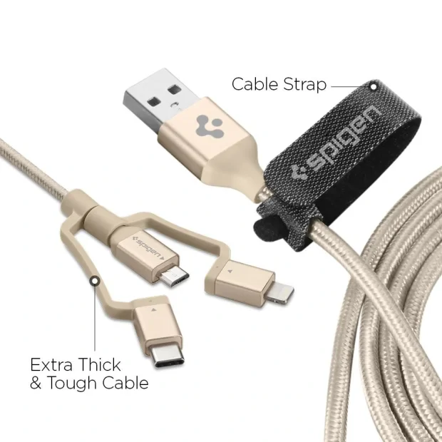 Cablu Date 3in1 Spigen C10i3 QC 3.0 1.5m Gold