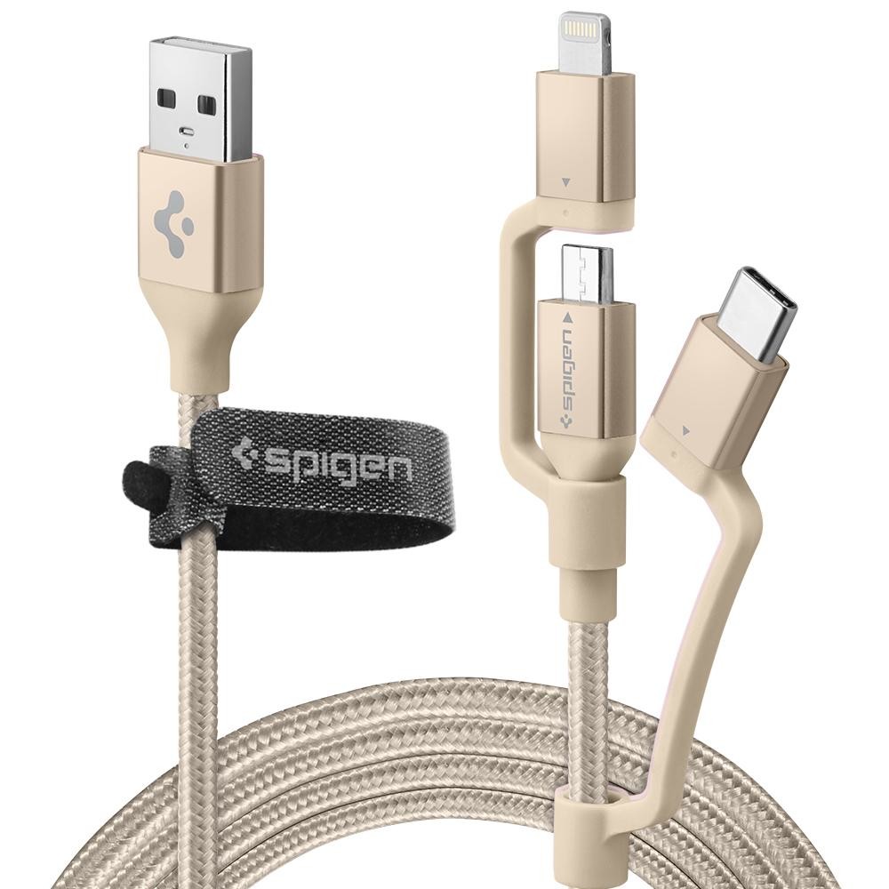 Cablu Date 3in1 Spigen C10i3 QC 3.0 1.5m Gold thumb