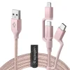 Cablu Date 3in1 Spigen C10i3 QC 3.0 1.5m Rose Gold