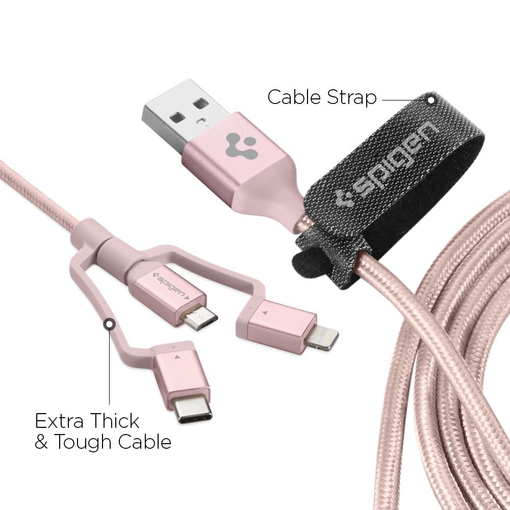 Cablu Date 3in1 Spigen C10i3 QC 3.0 1.5m Rose Gold thumb