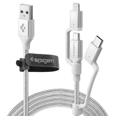 Cablu Date 3in1 Spigen C10i3 QC 3.0 1.5m Silver