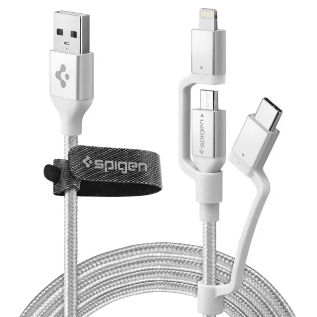 Cablu Date 3in1 Spigen C10i3 QC 3.0 1.5m Silver