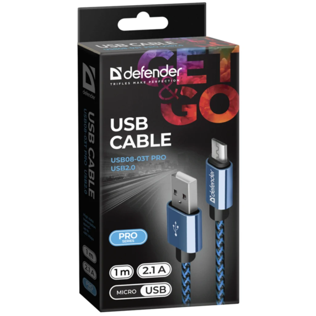 Cablu Date Micro Usb Defender PRO USB2.0 2.1A 1m Albastru thumb