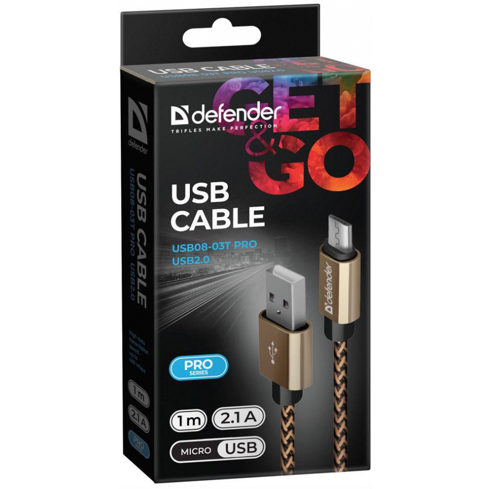 Cablu Date Micro Usb Defender PRO USB2.0 2.1A 1m Auriu thumb