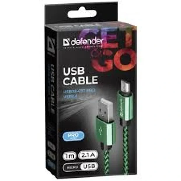 Cablu Date Micro Usb Defender USB08-03T PRO USB2.0 2.1A 1m Verde