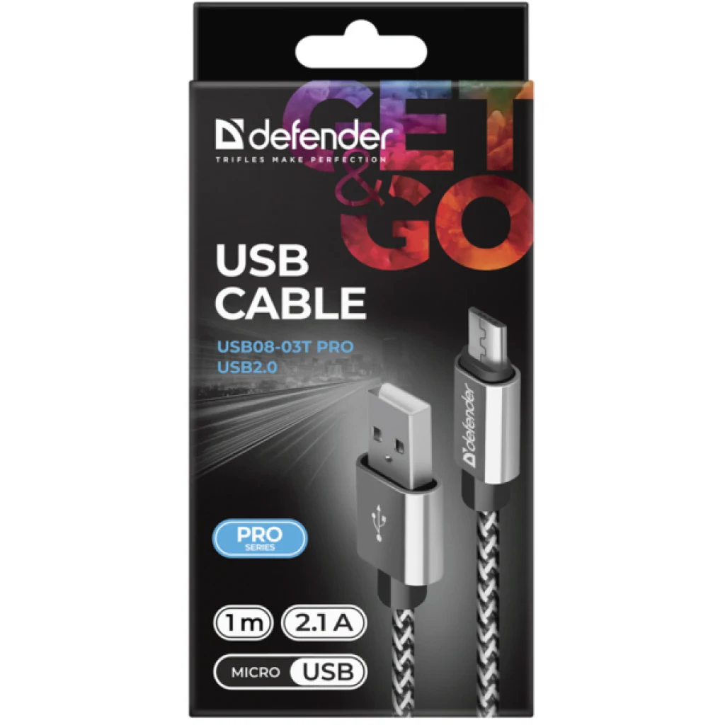 Cablu Date Type C Defender USB09-03T PRO USB2.0 2.1A 1m Alb thumb